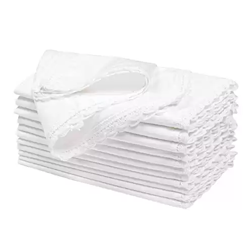 Cloth Dinner Napkins with Lace -Flax Cotton -White Color,20x20,Wedding Napkins,Cocktails Napkins,Dinner Napkins,Decorative Napkins,Mitered Corners,Machine Washable Dinner Napkins Set of12