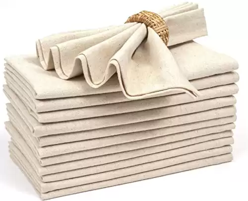 Bedding Craft,Linen Napkins,Cloth Napkins,Wedding Napkins, Cocktails Napkins,Fabric Napkins,Cotton Napkins Mitered Corners,Machine Washable Napkins,Cotton Dinner Napkin 18x18 Natural Set of 12