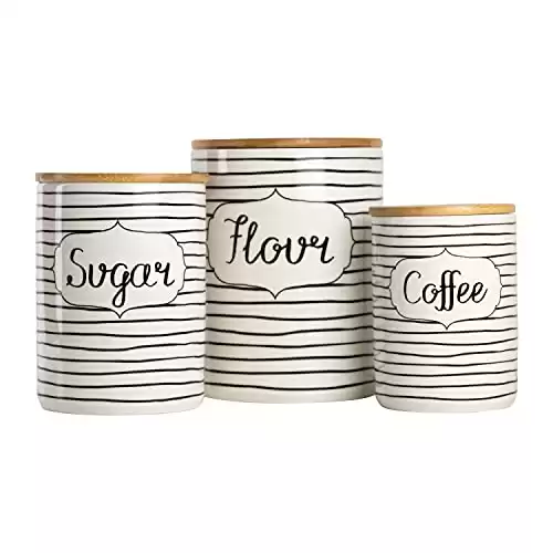 10 Strawberry Street Coffee, Sugar, Flour Kitchen Canister, 3 Piece Set, Everyday Black/White