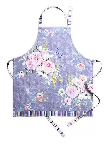 Maison d' Hermine Apron 100% Cotton 1 Piece Adjustable Neck Strap Apron with Center Pocket for Mother's Day Gifts, Women, Men, Sweet Rose Lavender - Lush - Spring/Summer (27.50"x31.50&q...