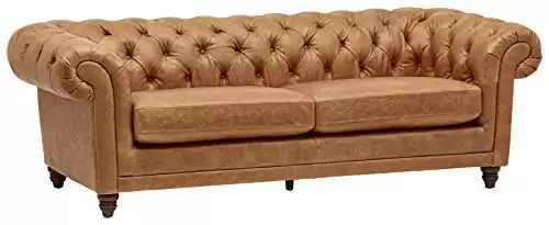 Amazon Brand - Stone & Beam Bradbury Chesterfield Tufted Leather Sofa Couch, 93", Cognac