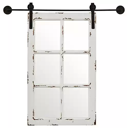 Amazon Brand Stone & Beam Vintage-Look Rectangular Barn Farmhouse Frame White Window Wood Wall Mount Mirror, 32.75"L x 18.25"W