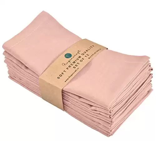 Fingercraft Dinner Cloth Napkins Washable Set of 12 Cotton Linen Blend Premium Quality Soft Durable Mitered Corners for Everyday Use Hotel Restaurant Easter Special Color Dusty Pink