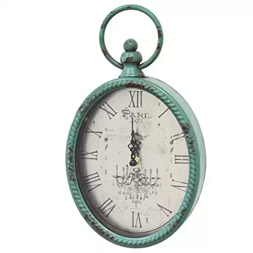 Stratton Home Décor Stratton Home Decor SHD0008 Antique Oval Clock, 6.75 W X 2.00 D X 11.50 H, Teal