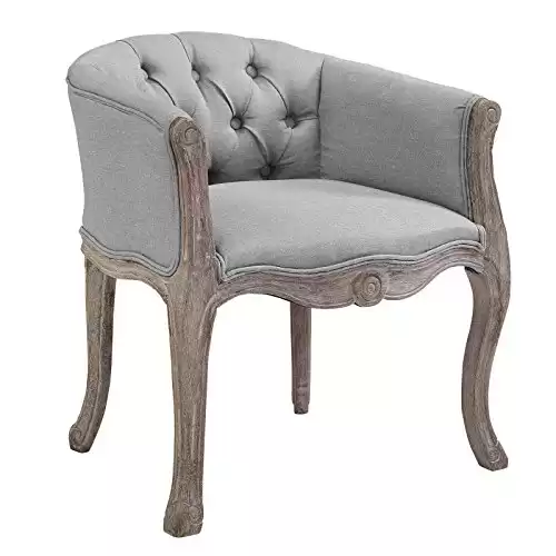 Modway Crown French Vintage Barrel Back Tufted Upholstered Fabric Dining Armchair in Light Gray