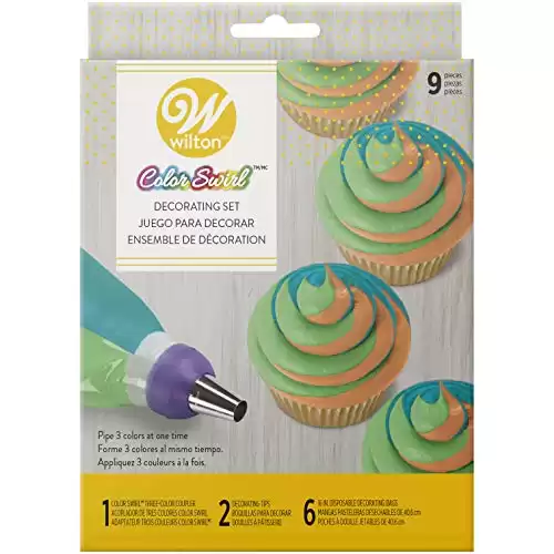 Wilton Color Swirl, 3-Color Piping Bag Coupler, 9-Piece Cake Decorating Kit